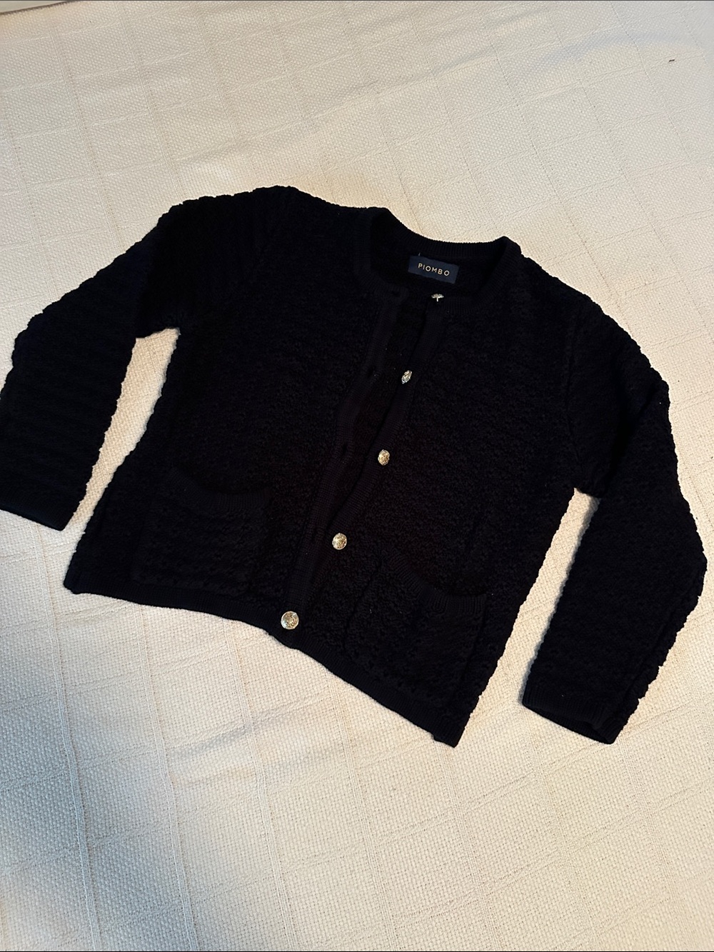 Piombo Black Knit Cardigan with Gold Buttons